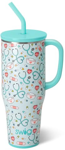 Swiglife 40oz Mega Mug, 40 oz Tumbler with Handle and Straw, Cup Holder Friendly, Dishwasher Safe, Lightweight Extra Large Insulated Tumbler, Nurse Gifts for Women (Scrub Life)