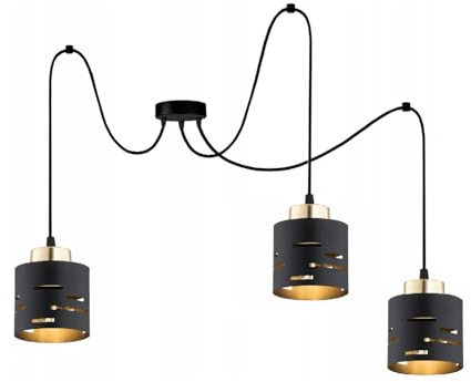 KAR LIGHTING Pendelleuchte 3-flammig mit einzeln hängenden Schirmen aus Metall in Schwarz mit Gold | höhenverstellbar | E27 | LED geeignet | für Wohnzimmer, Flur, Schlafzimmer, Küche, Büro