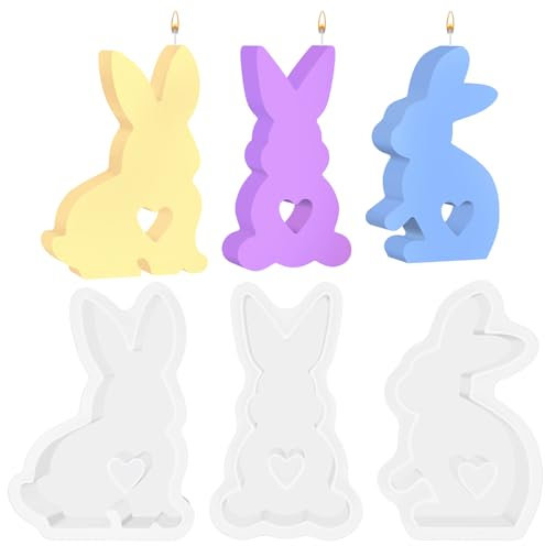 Larber 3Pcs Coniglio Fusione Stampo 3D Pasqua Coniglietto Candela Stampo Coniglietto Candela Stampi per Fare 3D Candela Sapone Gesso Regali di Pasqua Festa di Pasqua Forniture