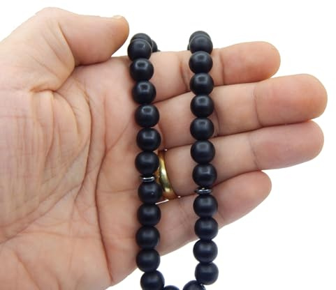 Perlin Gebetskette Gebetsperlen Tesbih Tasbih Tespih Misbaha Subha 33 Perlen 10mm Muslimisches Islamic Rosenkranz mit Matte Onyx Edelstein Schwarz Kugelform 1 Stück