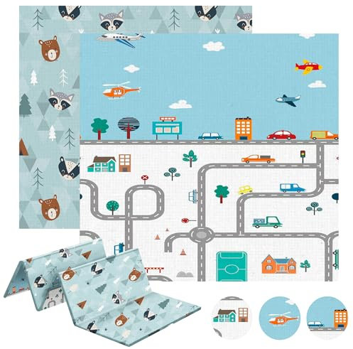 JUPPLIES - Alfombra Bebe Acolchada Plegable 200x180cm y 1cm Grosor - Tapete de Actividades para Bebe Plegable - Alfombra Infantil para Juegos Reversible y Antideslizante - Colchoneta de Juegos