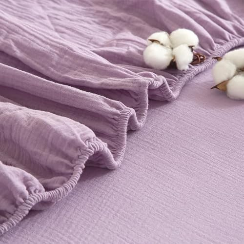 Gezu Doppelte Muslin Spannbettlaken 90x200cm Lila | Hautfreundlich Spannbetttuch Bettlaken für Matraze bis 30cm Boxspringbett Topper