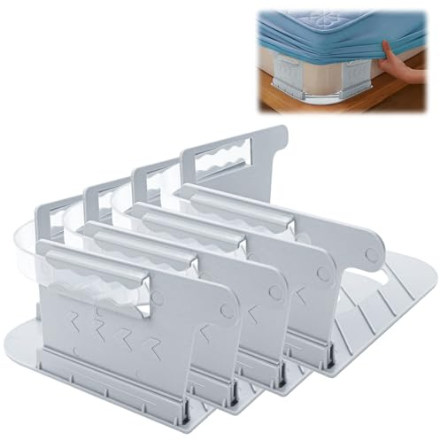 Sujeta Sabanas Bajeras,Sujeta Sabanas de 4 Piezas,Pinzas Sujeta Sabanas con Tira de Fijación Transparente,Se Adapta al 99% de Las Camas,Invisible y Transparente,Antideslizante y Estable(Gris)