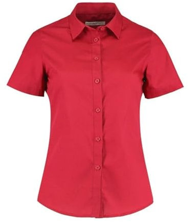 Ladies Short Sleeve Tailored Poplin Shirt Adults Work Wear Styled Business Soft Collar Buttumned Formal Smart Womens Blouse (RED, 16)