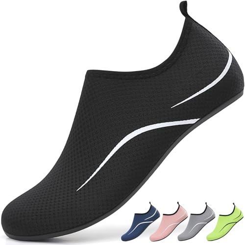 gitzing Water Shoes for Women Men Beach Quick-Dry Swim Aqua Socks Breathable Barefoot Shoes for Beach Surfing Driving Pool Yoga Travel(Black,42 EU/8 UK)