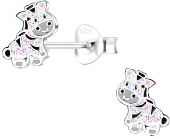 Monkimau Mädchen Ohrringe Zebra | Ohrstecker aus 925 Sterling Silber | Kinderohrringe hypoallergen