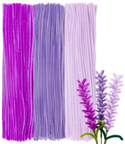 300 Pfeifenreiniger Blumen Set,30 cm Lang 6 mm Dick(3 Farbverlauf Lila) | Pfeifenputzer zum Basteln,Pipe Cleaner Flower,Chenilledraht Bunt,für DIY,Kreativ Weihnachten Geschenke,Kinder,Erwachsene