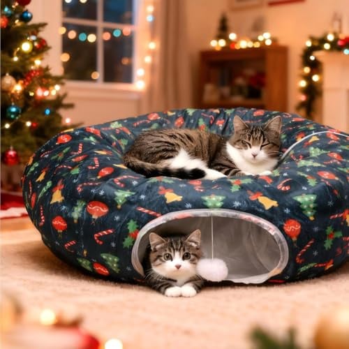 Katzentunnel mit Katzenbett, Spielhöhle & Schlafplatz für Katzen | Weicher Spiel- und Ruheplatz für Katzen. Flexibel formbar zum Spielen, Verstecken und Entspannen mit gemütlicher Oberfläche