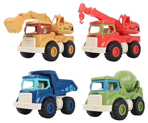 AtomDream Tech Construction Toys for Boys & Girls Ages 3–5 – Excavator, Dump Truck, Crane & Cement Mixer, Construction Vehicle Toy Set for Toddlers & Kids, Durable Play Vehicles for Pretend Play
