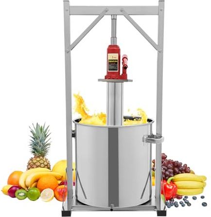 DAOHHFO 3T Hydraulik Presse-fruits, 36 l, en acier inoxydable 304, avec seau à filtre intérieur, presse-vin, pommes, presse-baies manuel