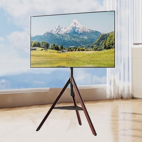 QYMYOZ Support TV sur Pied - Support TV, trépied pour écrans Plats/incurvés de 32 à 75 Pouces, Support TV au Sol avec étagère, Hauteur réglable, pivotant, jusqu'à 50 kg