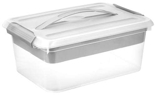 15L Really Useful Box with Removable Tray, Craft Storage Organizer, Grey | 4-Compartment Tray; 16x11x7 inch Large Capacity; BPA-Free Shatter-Resistant PP; Secure Buckle-Lock; Transparent Lid & Body
