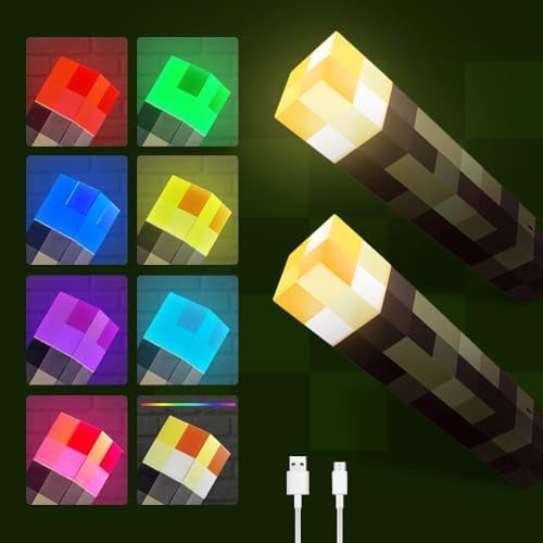 Dhqkqg 2 Stück LED Fackel Wandlampe, Wall Fackel Nachtlicht 28cm, USB wiederaufladbar für Nachttischlampe, 7 Farben, Licht Flamme Nachahmen, Geschenk für Gamer