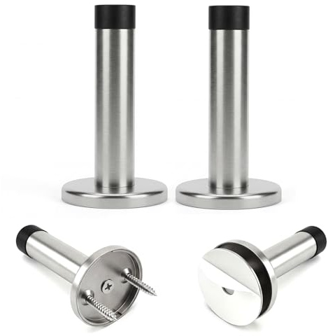 2 Pcs Rubber Door Stoppers for Skirtings, Door Stops Wall Mounted | Stainless Steel Screws or Self Adhesive Doorstops with Rubber Buffer for Indoors to Protect Walls, with 1 Screwdriver