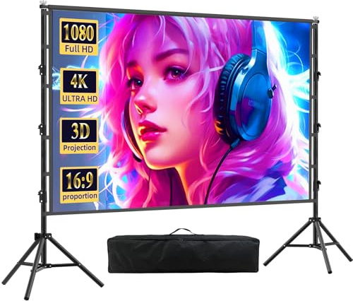 Beamer Leinwand mit Stativ 120 Zoll,DUYIKJ Tragbare Projektor Leinwand Beamer Outdoor Kino,160 Grad 16:9 HD Rear Front Projektion,Ideal für Heimkino, innen/außen Filme (120)