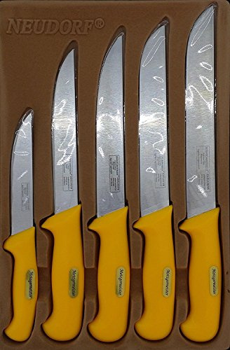 Ertex Metzgermeister Fleischermesser Metzgermesser Set in Profiqualität 5-teilig/Edelstahl (handgearbeitet)/ spezielle ergonomische Griffe/Top Qualität