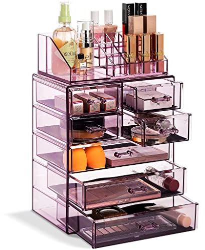 Sorbus® Clear Cosmetic Makeup Organizer - Make Up & Jewelry Storage, Case & Display - Spacious Design - Great Holder for Dresser, Bathroom, Vanity & Countertop (4 Large, 2 Small Drawers) [Purple]
