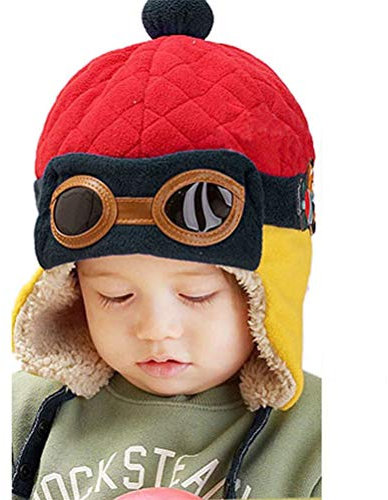 EDOTON Baby Kinder Earflap Hut, Winter Warme Pilot Flieger Mütze Wintermützen für Mädchen Jungen 6 Monate -3 Jahre (Rot)