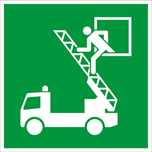 Aufkleber Rettungszeichen „Rettungsausstieg“ Leiter Folie nach ISO 7010 Grün E017 | 20x20 cm Made in Germany