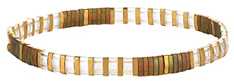 KELITCH Damen Tila Beads Charm Armband Stretch Armbänder Bonbonfarben Wrap Freundschaftsarmbänder - Gold Braun A