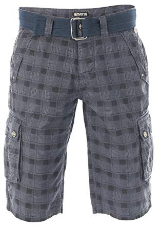 riverso Kurze Hosen Herren Cargo Shorts mit Gürtel Regular Fit RIVAnton Cargoshorts Sommer 100% Baumwolle, Größe:W 34, Farbe:Washed Indigo Blue Black (19300)