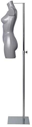Basic Langer Damen-Torso grau inkl. Standfuß, höhenverstellbare Büste, Schaufensterpuppe