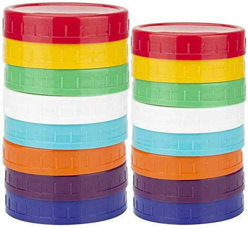 16 Pack Colored Plastic Mason Jar Lids for Regular Mouth Ball Mason Jars