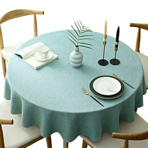 Schwere Runde Tischtuch, Dekorative Einfarbige Tischdecke, Baumwolle Leinen Tischdecke für Küche Esszimmer Haus Tischdekoration, Aqua, Rund - 180 cm