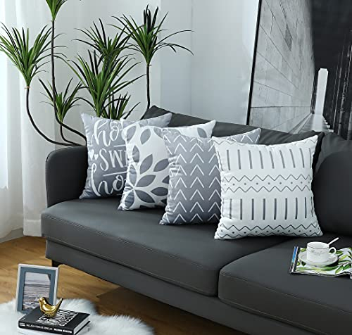 Homefeelzydys Cushion Covers - 40x40 Set of 4 Grey Square Throw Pillow Cases for Outdoor, Patio, Garden, Bench, Living Room, Sofa, Farmhouse Decor