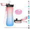 OLDLEY 750ml/25oz Water Bottles with Straw Leakproof Tritan Plastic Drink Bottle Reusable Hydrate BPA Free Time Markings Gym Sports Bottles for Women Men(Pink Blue, 2 Lids)