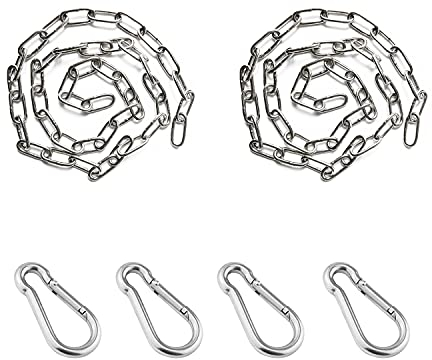 2 Stück 1 Meter lange 3 mm dicke Edelstahl-Ketten-Schaukelkette Hängekorb-Kettenglieder mit 4 Karabinern für drinnen und draußen