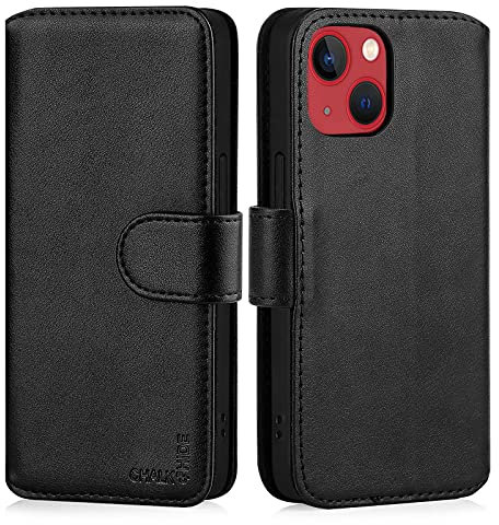 CHALK & HIDE - Real Leather Book Wallet Flip Case Cover For Apple iPhone 13 Mini (5.4), Real Leather Design With Card Slot, Magnetic Closure and Built In Stand - Black