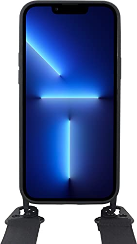 STILGUT Handykette kompatibel mit iPhone 13 Pro Max (6.7“) - Handyhülle mit abnehmbarem Band für iPhone 13 Pro Max, Hülle aus TPU zum Umhängen - Schwarz