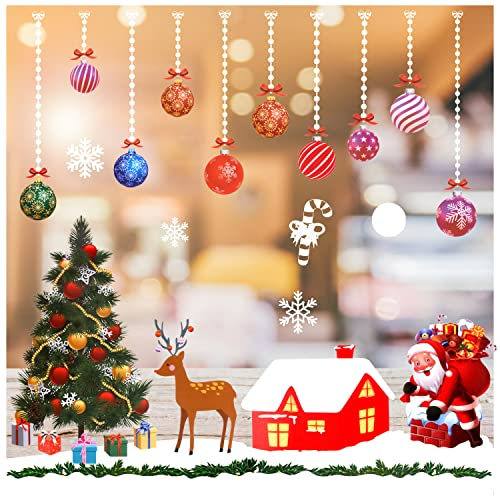 KEELYY Pegatinas Navidad Ventanas Cristal, DIY Papá Noel Arbol de Navidad Alce Pegatinas Electrostáticas Pegatinas Grande de navidad escaparate