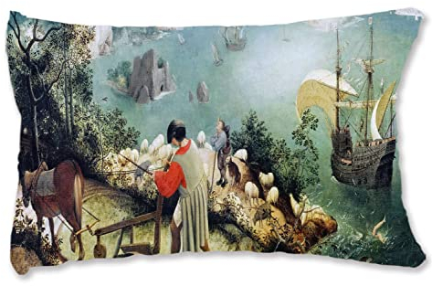 BONNIU Deko Kissenbezug mit Reißverschluss 50X75 cm Samt Kissenschutz Meereslandschaft Kunst Queen Size - Pieter Bruegel der Ältere - Landschaft Mit Dem Fall Von Ikarus BG328