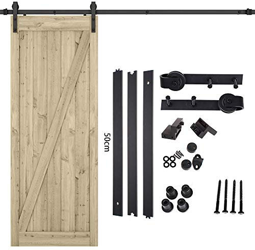 EXGOO 150cm/5FT Kit de Porte de Grange Coulissante Kit de Quincaillerie, Quincaillerie Kit de Rail Porte Coulissante, Kit de Piste pour Porte en Bois Simple (Forme J)