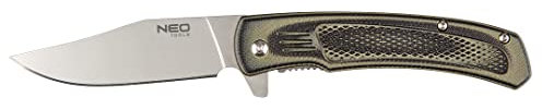 NEO TOOLS Klappmesser 17,5 cm, Klinge 8 cm, 440 ss Edelstahl, Gürtelclip, lagermontierter Klingenauswurfmechanismus, Kunststoffgriff, outdoor camping tactical survival