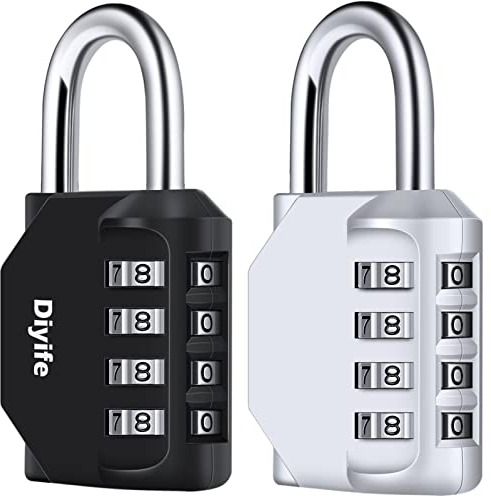 Diyife 2 Pack Zahlenschloss Vorhängeschloss 4-Stelliges, Kombinationsschloss, Wetterfestes Metall, Plated Steel Combination Lock für Schule, Gym Locker, Garage, Gatter - Schwarz Silber