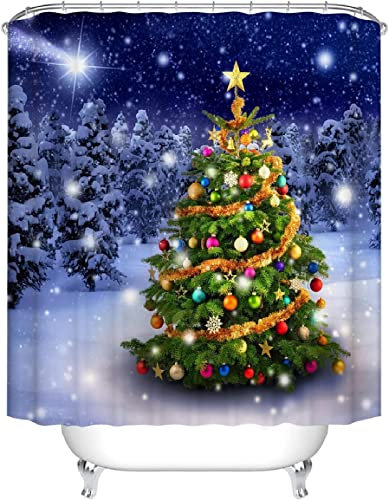 JOKITA Duschvorhang 120x180 Weihnachten Duschrollo Wasserabweisend Anti-Schimmel mit 8 Duschvorhangringen, 3D Bedrucktshower Shower Curtains, für Duschrollo für Badewanne Dusche