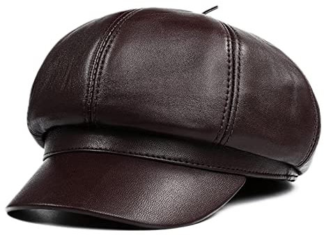 DongBao Herren Damen Schirmmütze Leder Schildmütze Barett Ballonmütze Wintermütze Maler Mütze mit Visor 8 Panel Flat Cap