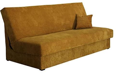 Schlafsofa Adela Mini Cord mit Bettkasten, 3 Sitzer Sofa, Bettsofa, Couch mit Schlaffunktion, Polstersofa, Schlafsofa, Couchgarnitur, Farbauswahl (Poso 1)