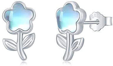 TRISHULA Mondstein Ohrringe 925 Sterling Silber Hypoallergene Blume Ohrstecker Mondstein Schmuck Weihnachten Geschenk für Damen Mädchen Frauen Kinder