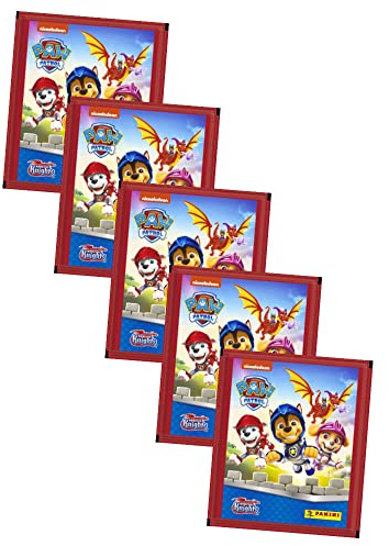 Panini Paw Patrol Sticker - Rescue Knights Serie 8 (2023) - 5 Tüten Sammelsticker im Bundle mit 10 STRONCARD Hüllen