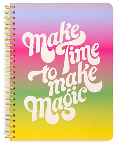 ban.do Rough Draft Mini Spiral Notebook with Saying, 8.5 x 6.75 with Pockets and 160 Lined Pages, Make Time to Make Magic