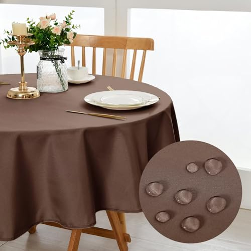 DWCN Braun Tischdecke Rund 120cm,Fleckschutz Abwaschbar Tischwäsche Wasserdicht Tischtuch für Esszimmer,Garten,Party,Hochzeiten oder Haushal
