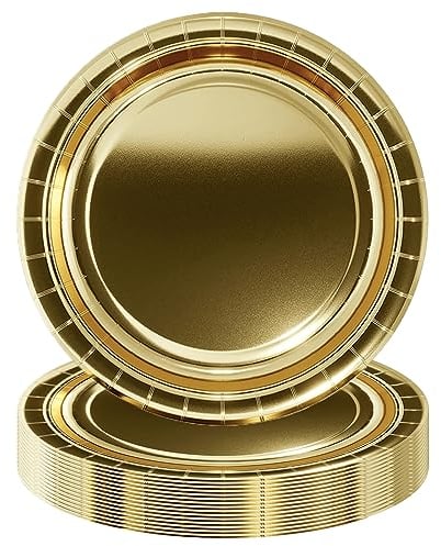16 piatti di carta oro metallizzato per feste, 22,9 cm, decorazioni per la tavola per feste di Natale, piatti di carta dorati, piatti di carta metallizzati per feste di Natale, decorazioni per la