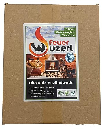 Feuerwuzerl® Prodotto in Baviera – Accendifuoco in lana di legno, accenditore per barbecue, accenditore per stufa, prodotto neutro – 100% ecologico – battuto e lavorato in Baviera (peso: 1,5 kg – ca.