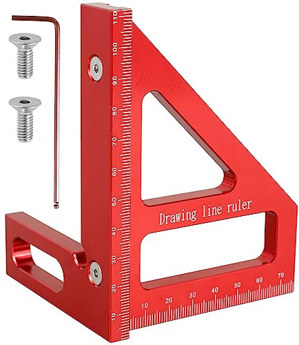 New_Soul Woodworking Angle Ruler, Aluminium 45/90° Miter Triangle Ruler, 112x79mm, Red or Blue