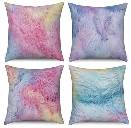ASDCXZ Kissenbezug 40x40 cm 4er Set, Niedlich Bunt Plüsch Oberfläche Muster Sofa Dekokissen Kissenbezüge Kissenhülle Waschbar Polyester Textil Outdoor Kopfkissenbezug Kissen Bezug