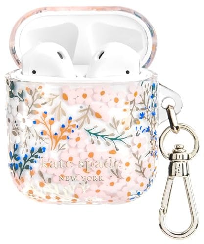 kate spade new york AirPods Protective Case with Keychain Ring - Multi Floral Rose, Compatible with AirPods 2nd / 1st Generation